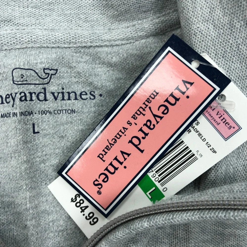 Vineyard Vines Mens Broadfield 1/2 Zip Pullover Grey Heather Cotton Large NEW